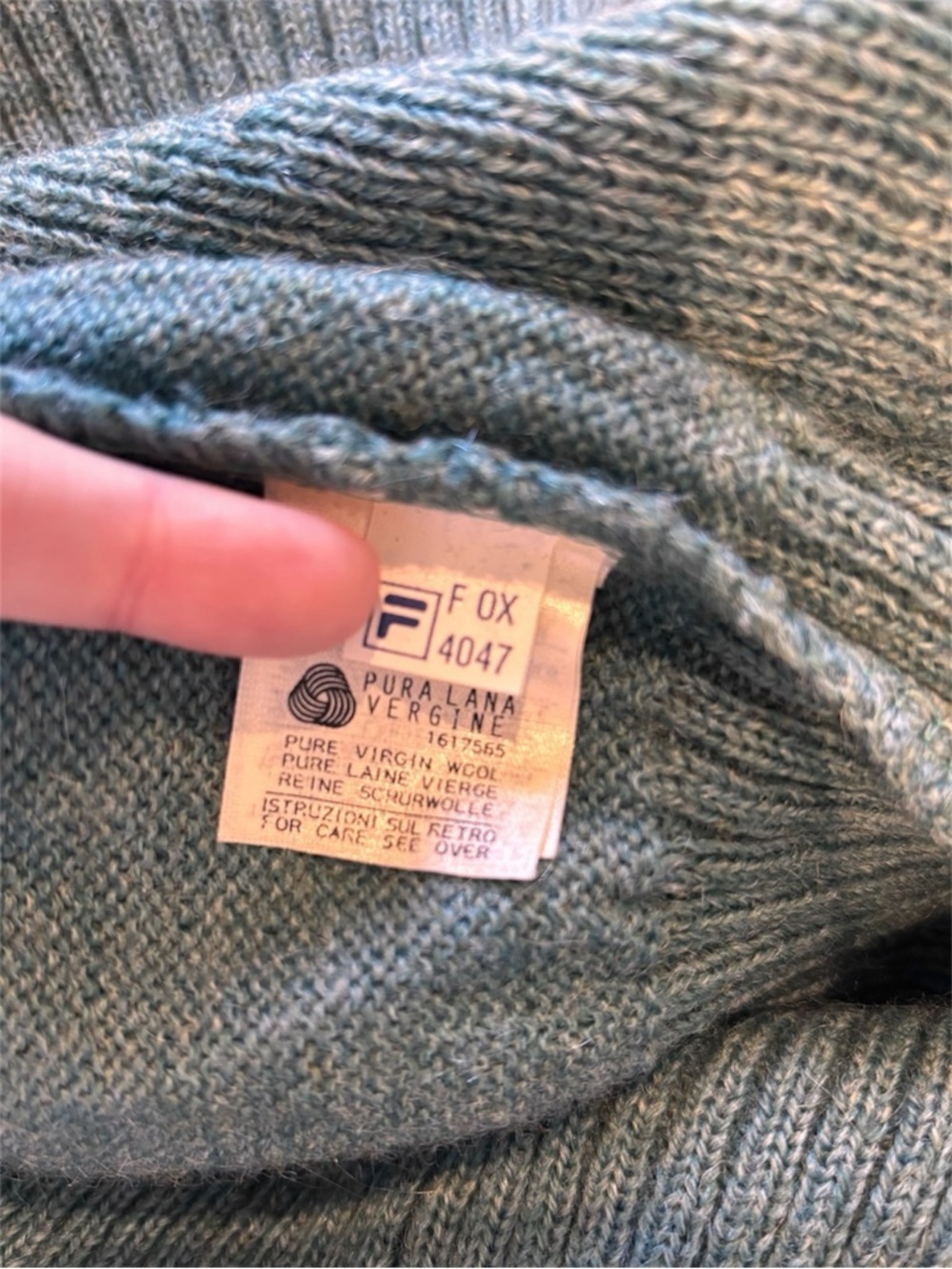 Vintage Fila Made in Italy Virgin Wool Sweater Green Crewneck Mens M 90s Knit - Picture 7 of 8
